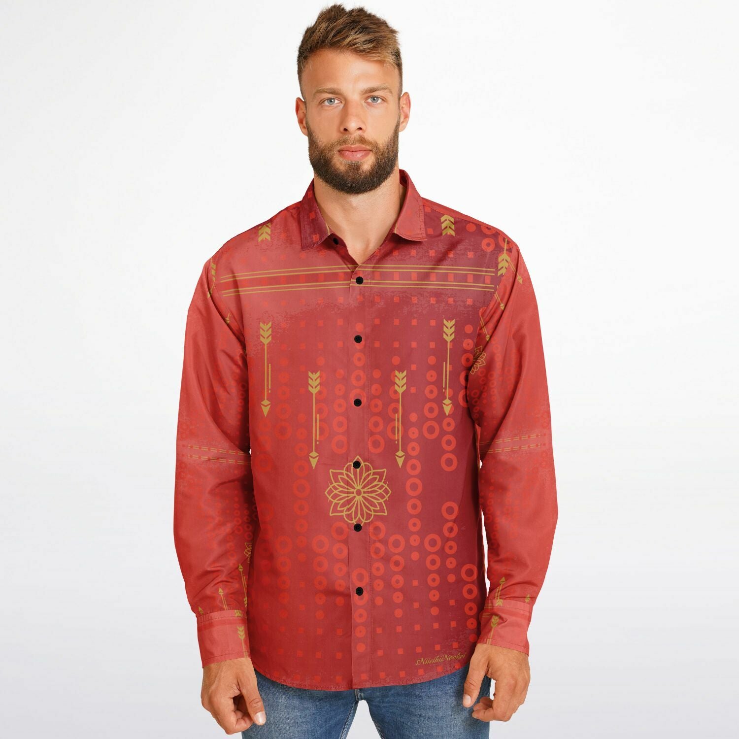 $NiieihiiNookei Long Sleeve Button Down Shirt - AOP