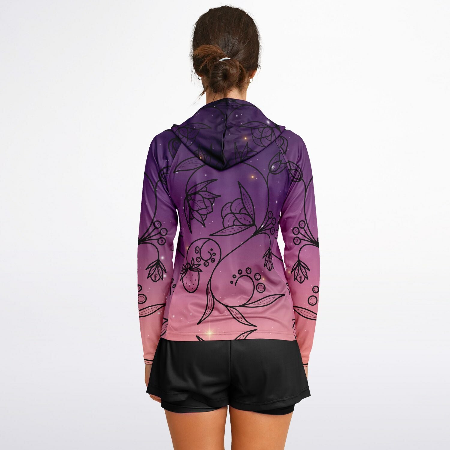 $NiieihiiNookei Floral Sunset Women's Long Sleeve Hooded Performance Shirt - AOP
