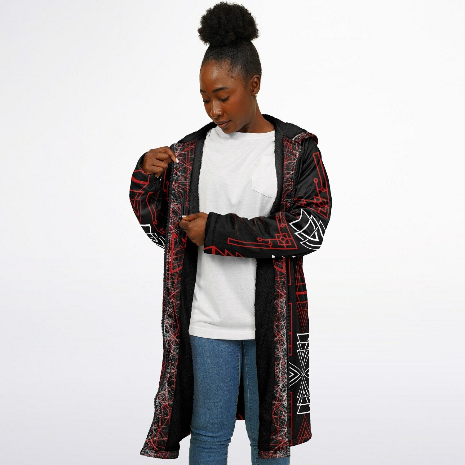 $NiieihiiNookei Microfleece Lined Zipper Cloak - AOP