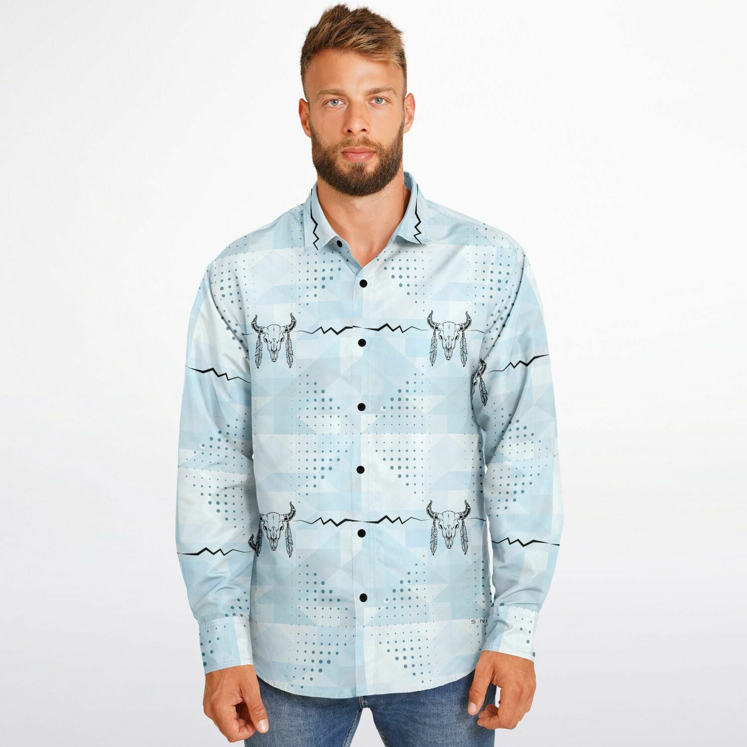 $NiieihiiNookei Long Sleeve Button Down Shirt - AOP