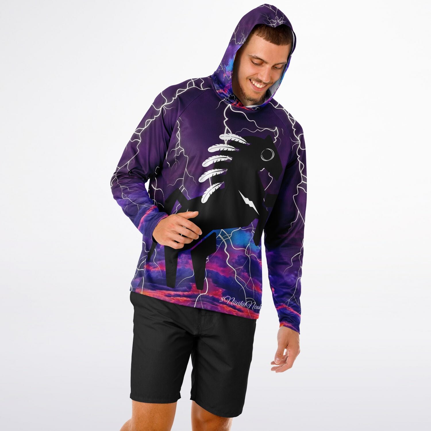 $NiieihiiNookei Men's Long Sleeve Hooded Performance Shirt - AOP