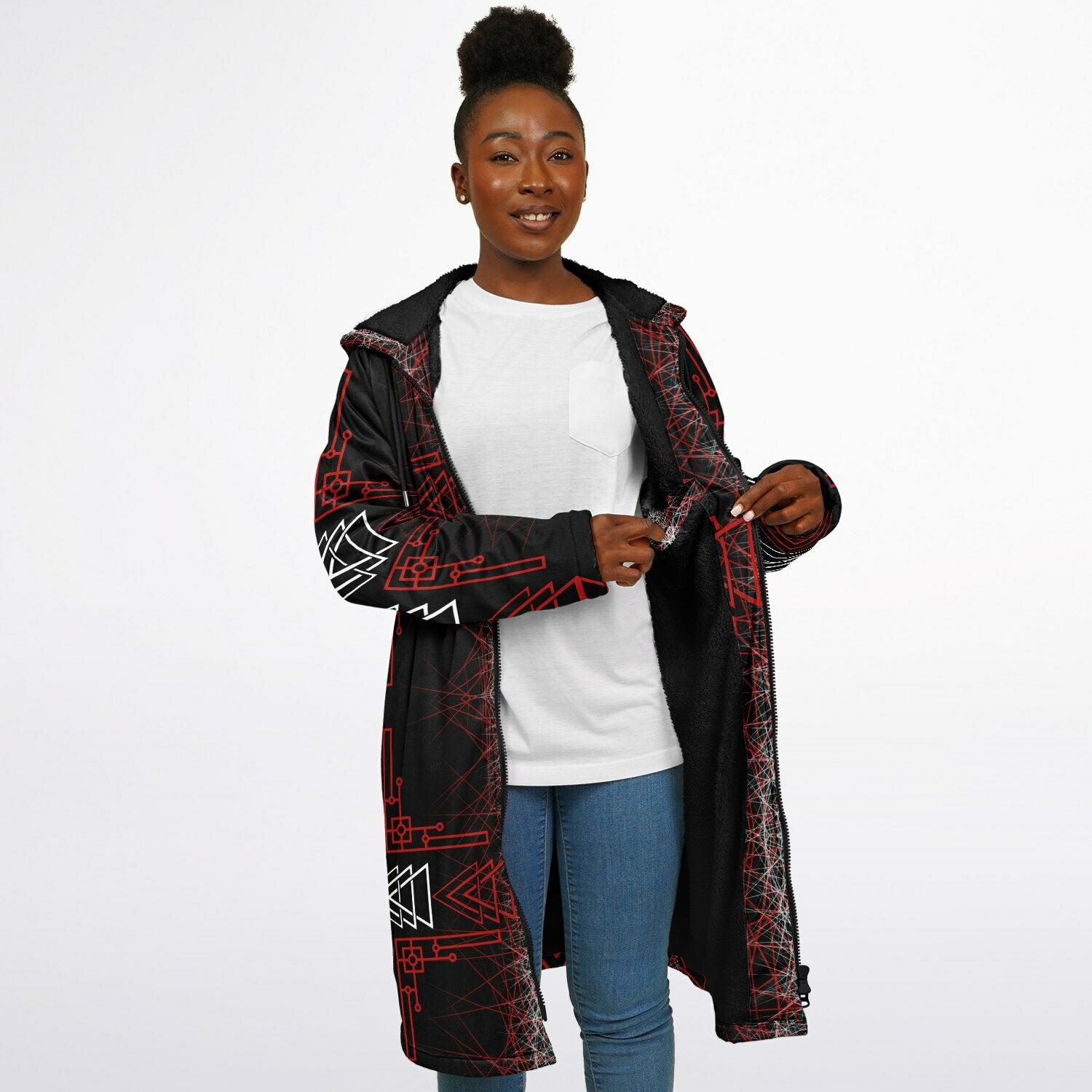 $NiieihiiNookei Microfleece Lined Zipper Cloak - AOP