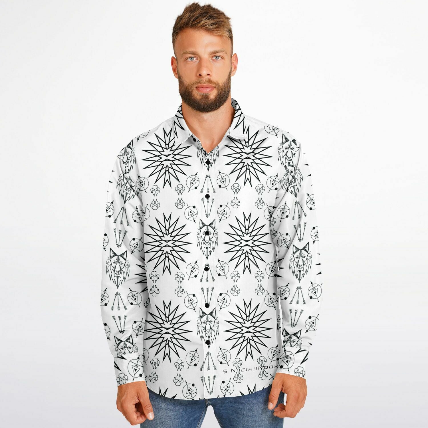 $NiieihiiNookei Long Sleeve Button Down Shirt - AOP