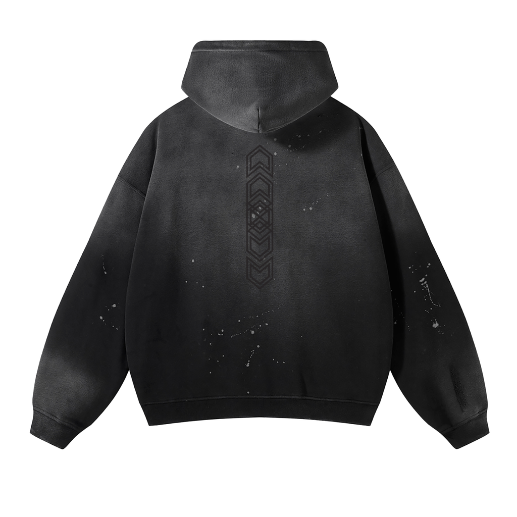 BLACK WOLF Vintage Wash Frayed Fleece Hoodie - 360 GSM