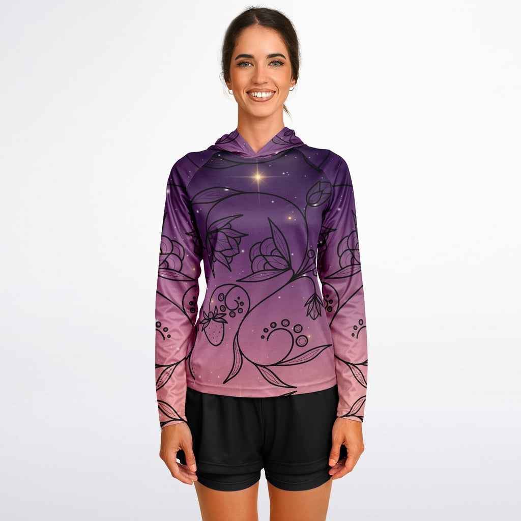 $NiieihiiNookei Floral Sunset Women's Long Sleeve Hooded Performance Shirt - AOP