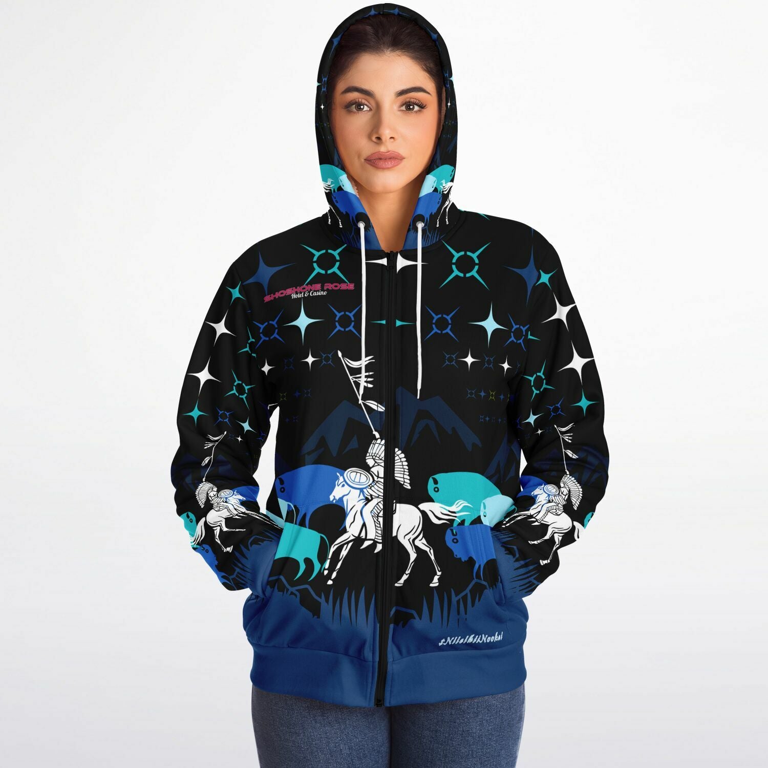 $NiieihiiNookei CUSTOM Shoshone Rose Microfleece Ziphoodie - AOP