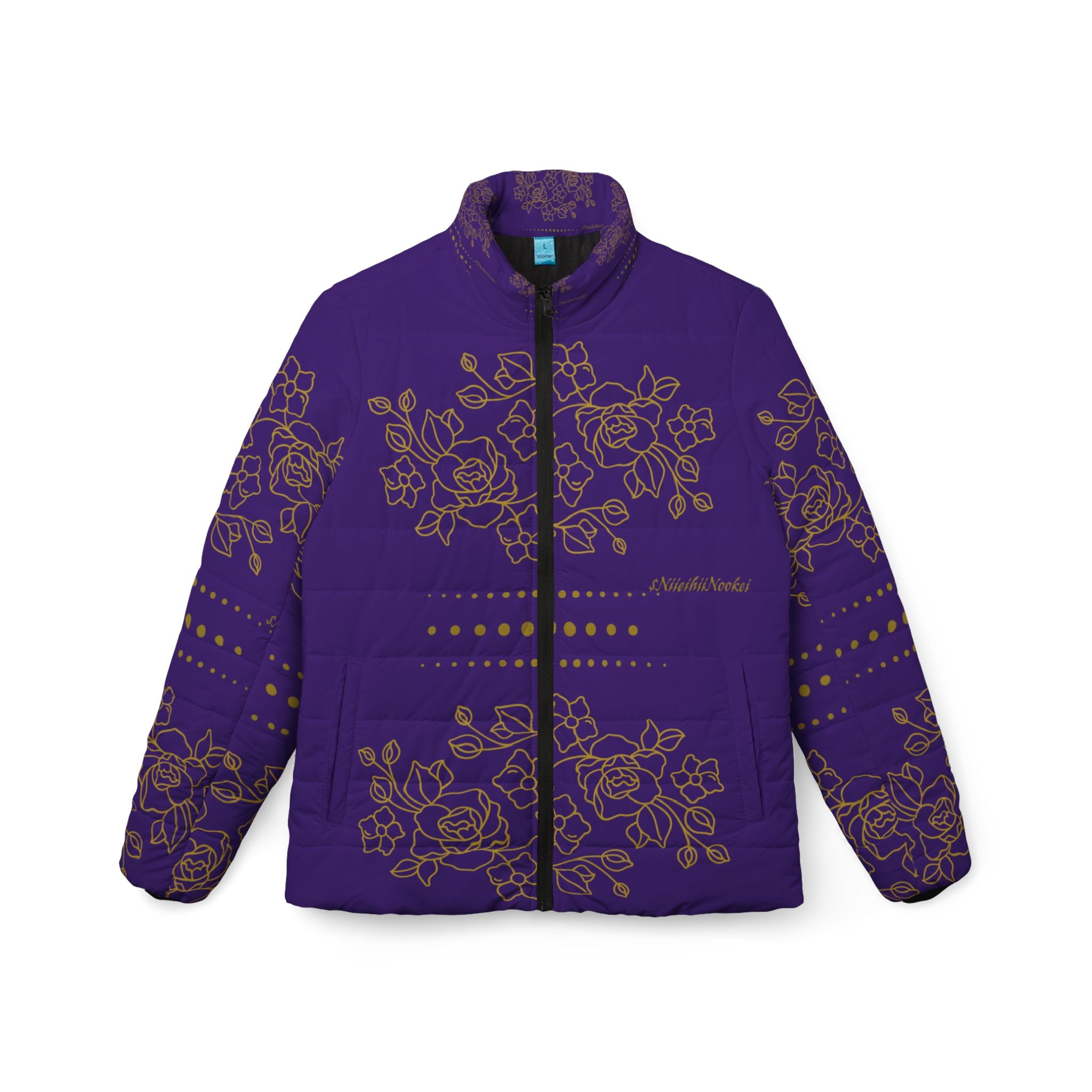 $NiieihiiNookei Floral Gold Accent Puffer Jacket — Women's Purple Quilted Coat