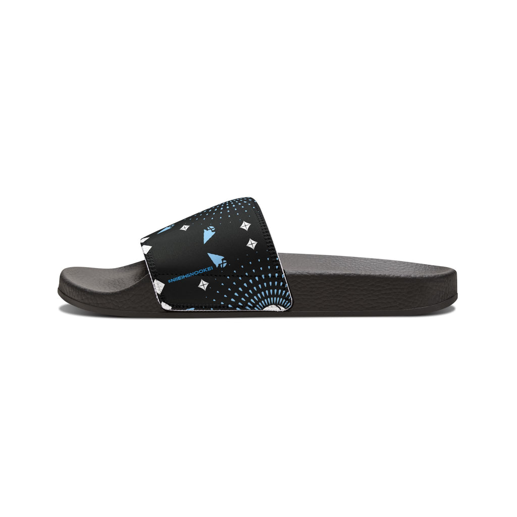 Men's Slide Sandals — Black Geometric Cosmic Pattern, Removable-Strap Pool Slides