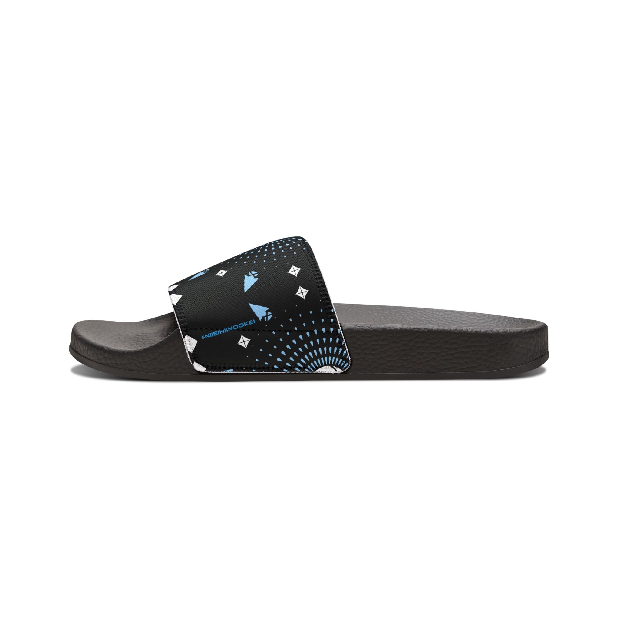 Men's Slide Sandals — Black Geometric Cosmic Pattern, Removable-Strap Pool Slides