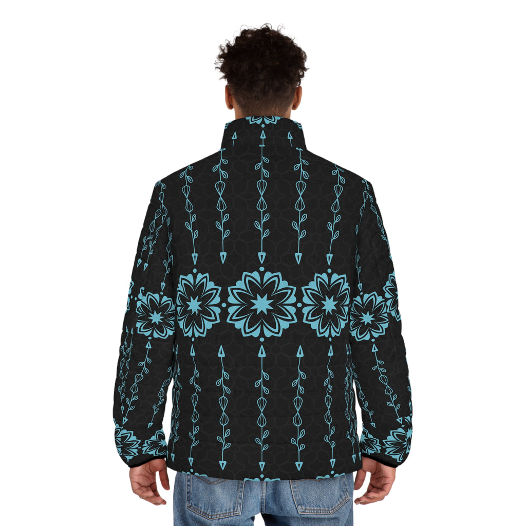 $NiieihiiNookei Men's Puffer Jacket — Modern Indigenous Design AOP