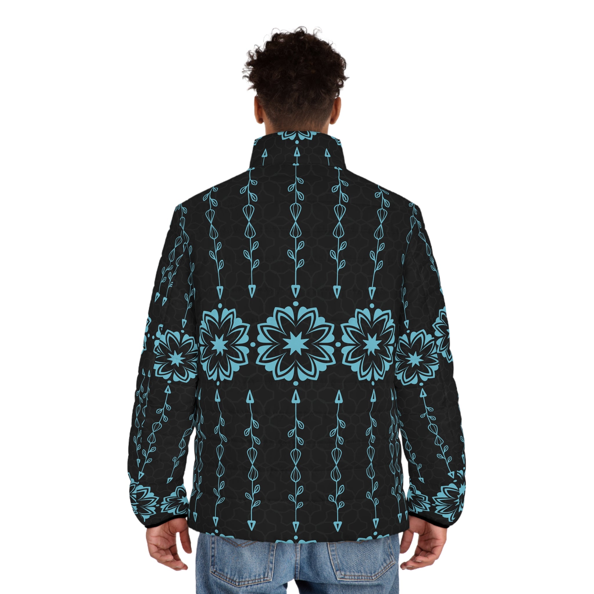$NiieihiiNookei Men's Puffer Jacket — Modern Indigenous Design AOP