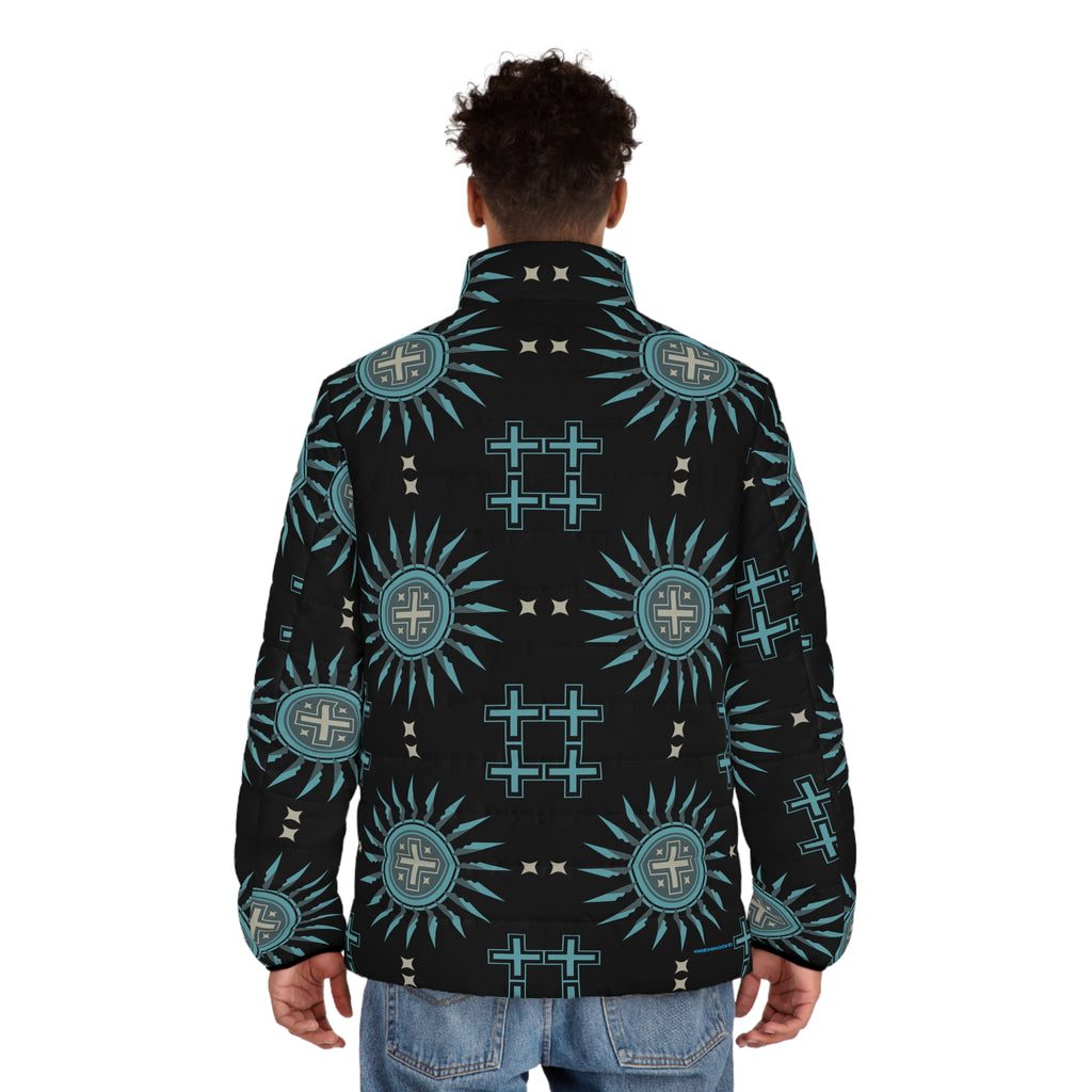 $NiieihiiNookei Men's Puffer Jacket — Geometric All-Over Print