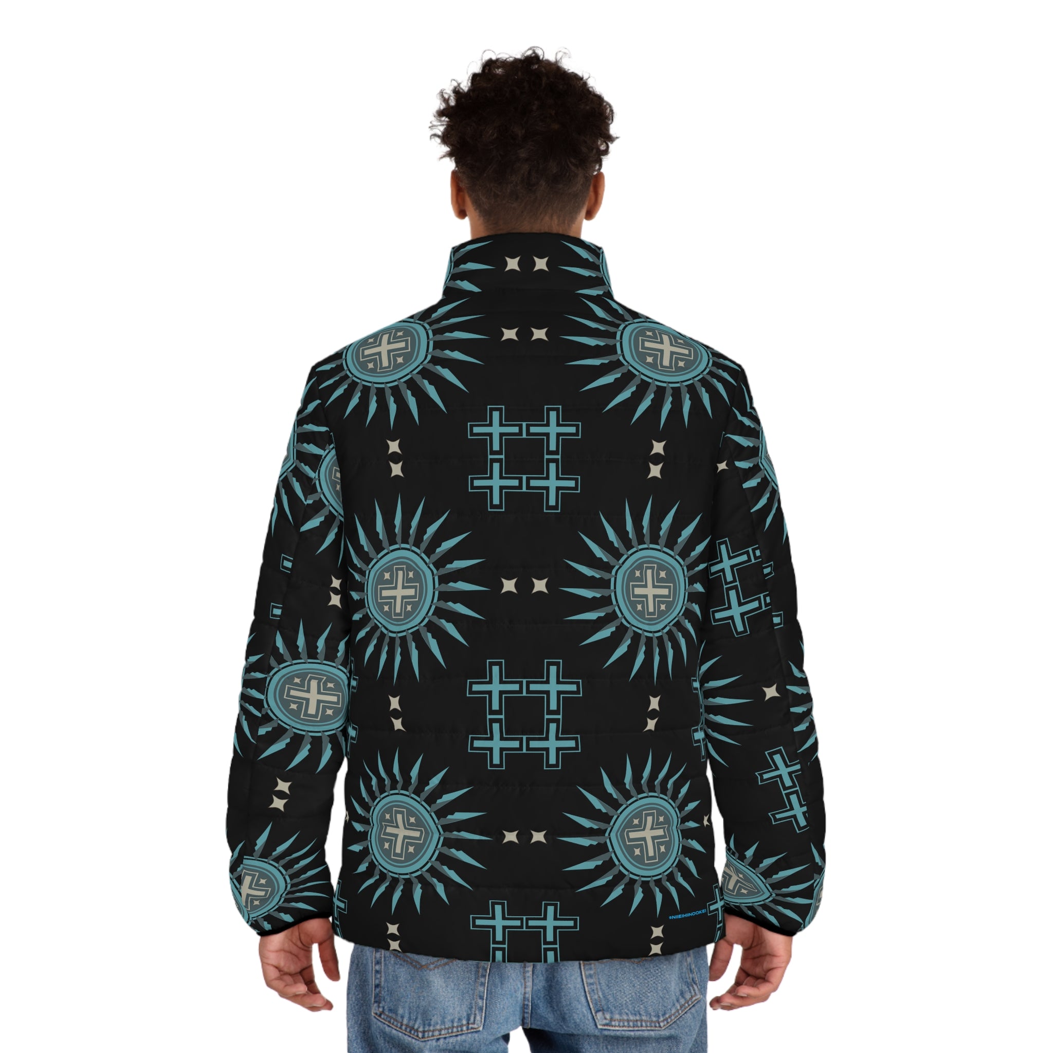 $NiieihiiNookei Men's Puffer Jacket — Geometric All-Over Print