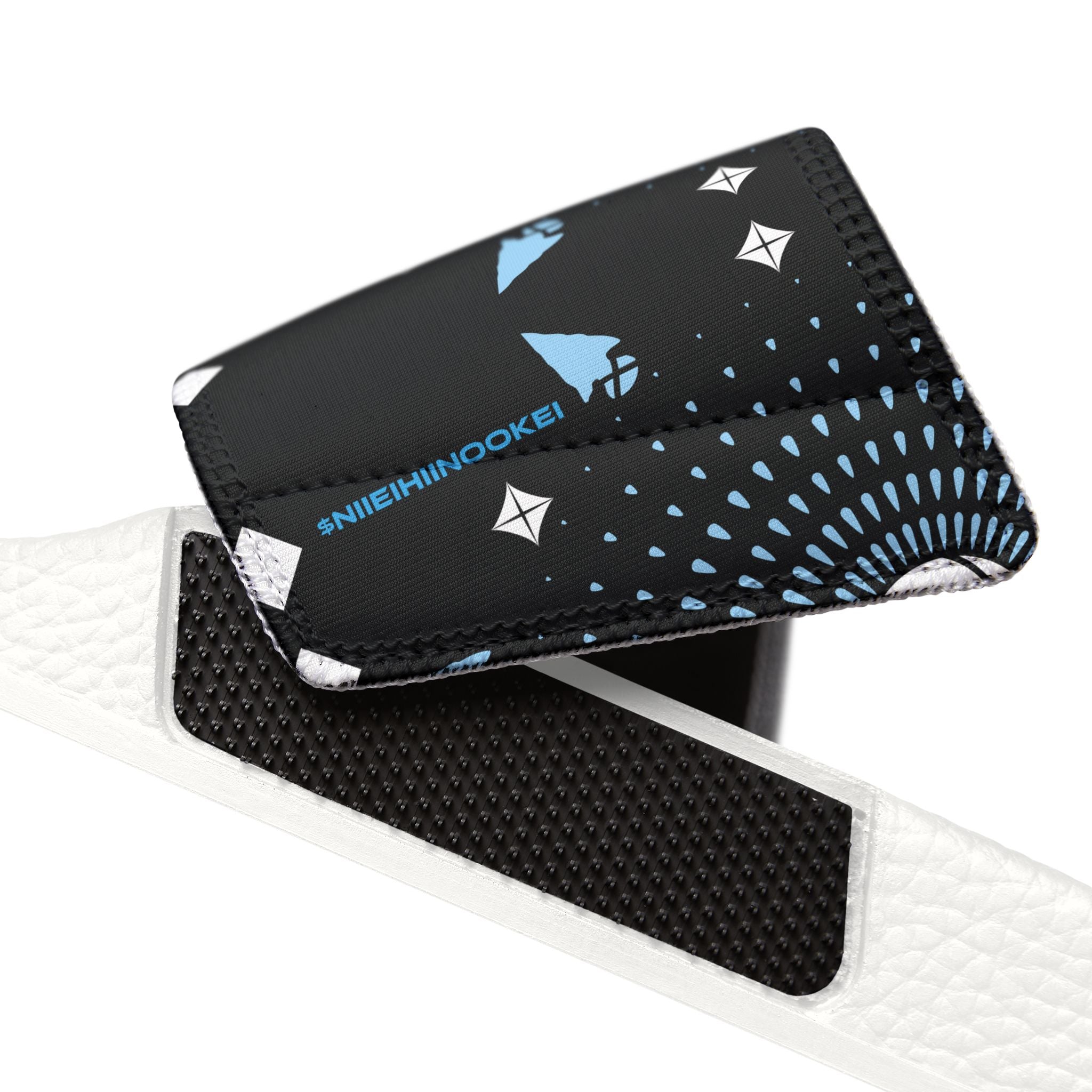 Men's Slide Sandals — Black Geometric Cosmic Pattern, Removable-Strap Pool Slides