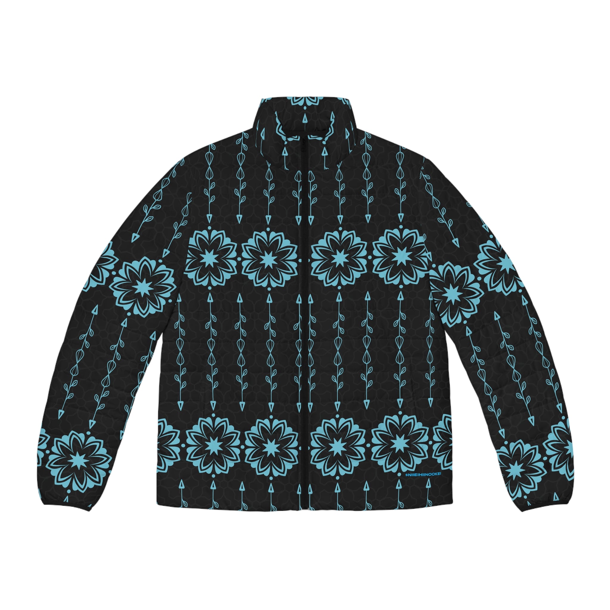 $NiieihiiNookei Men's Puffer Jacket — Modern Indigenous Design AOP
