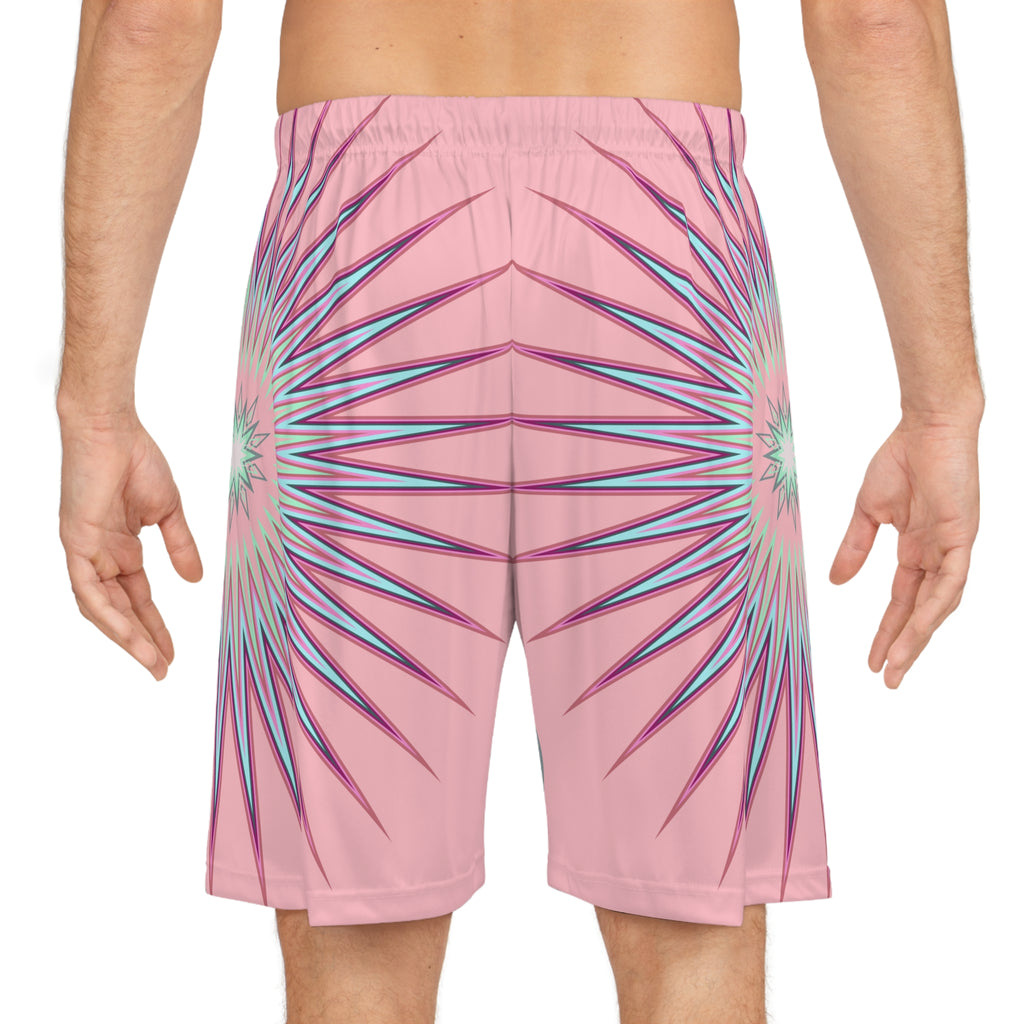 $NiieihiiNookei Pink Starburst Basketball Shorts — Sunburst All-Over Print Athletic Shorts