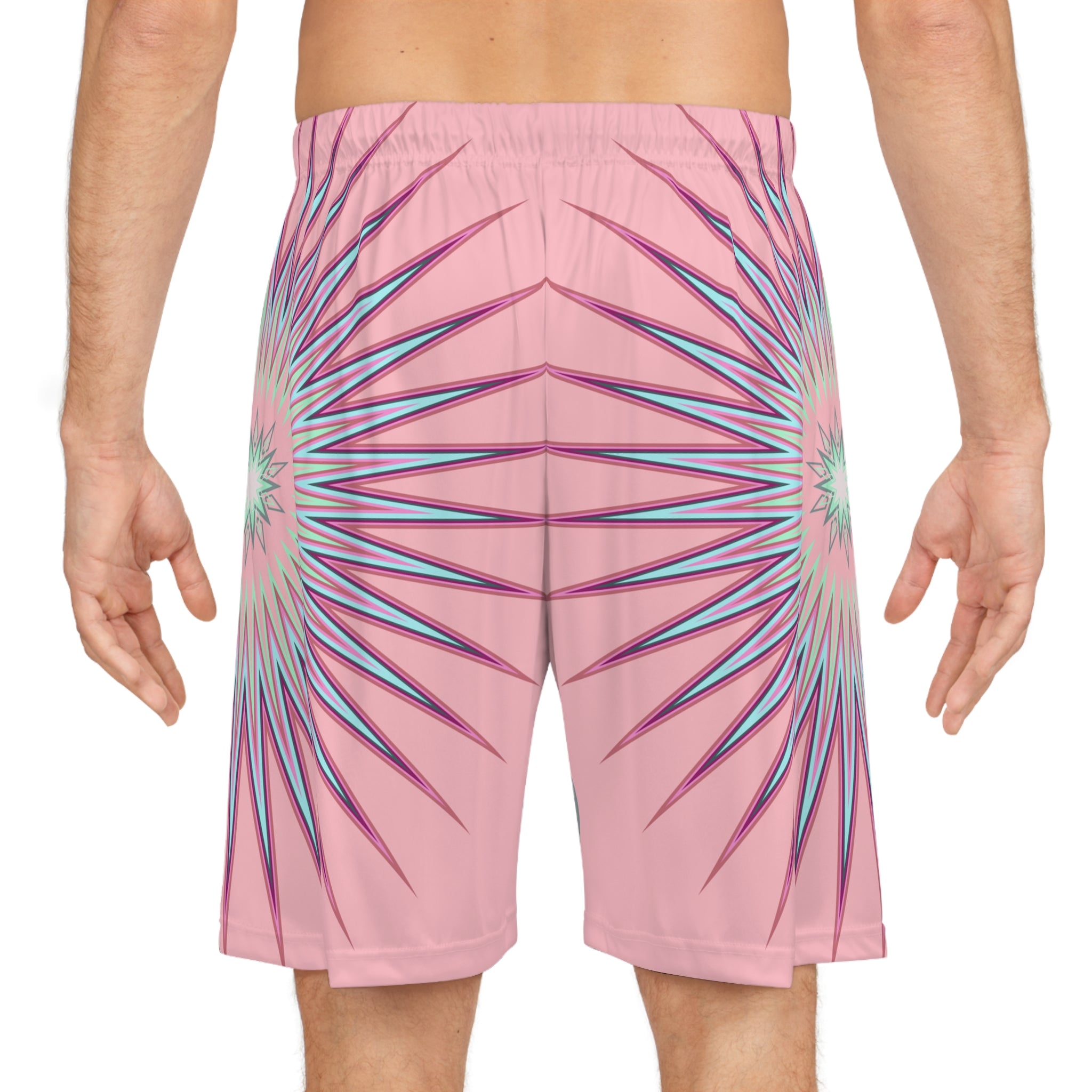 $NiieihiiNookei Pink Starburst Basketball Shorts — Sunburst All-Over Print Athletic Shorts