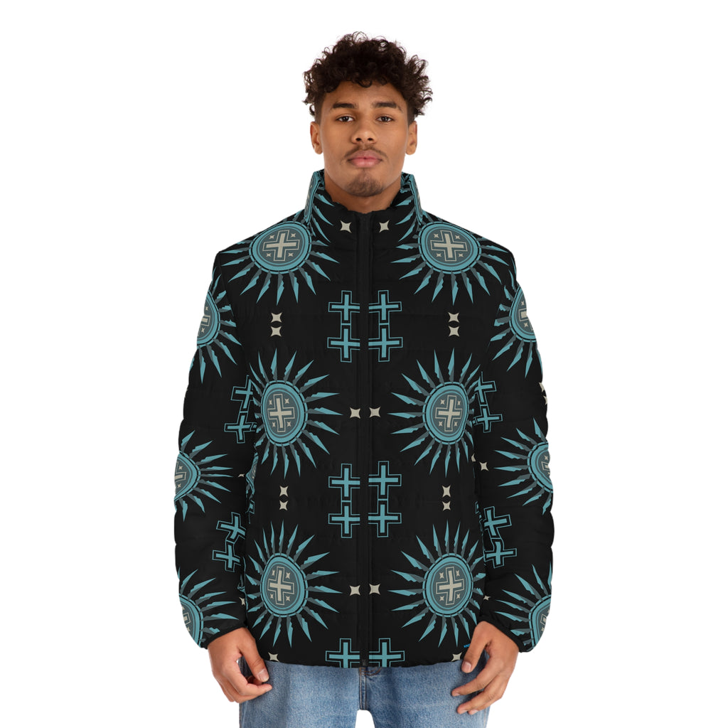 $NiieihiiNookei Men's Puffer Jacket — Geometric All-Over Print