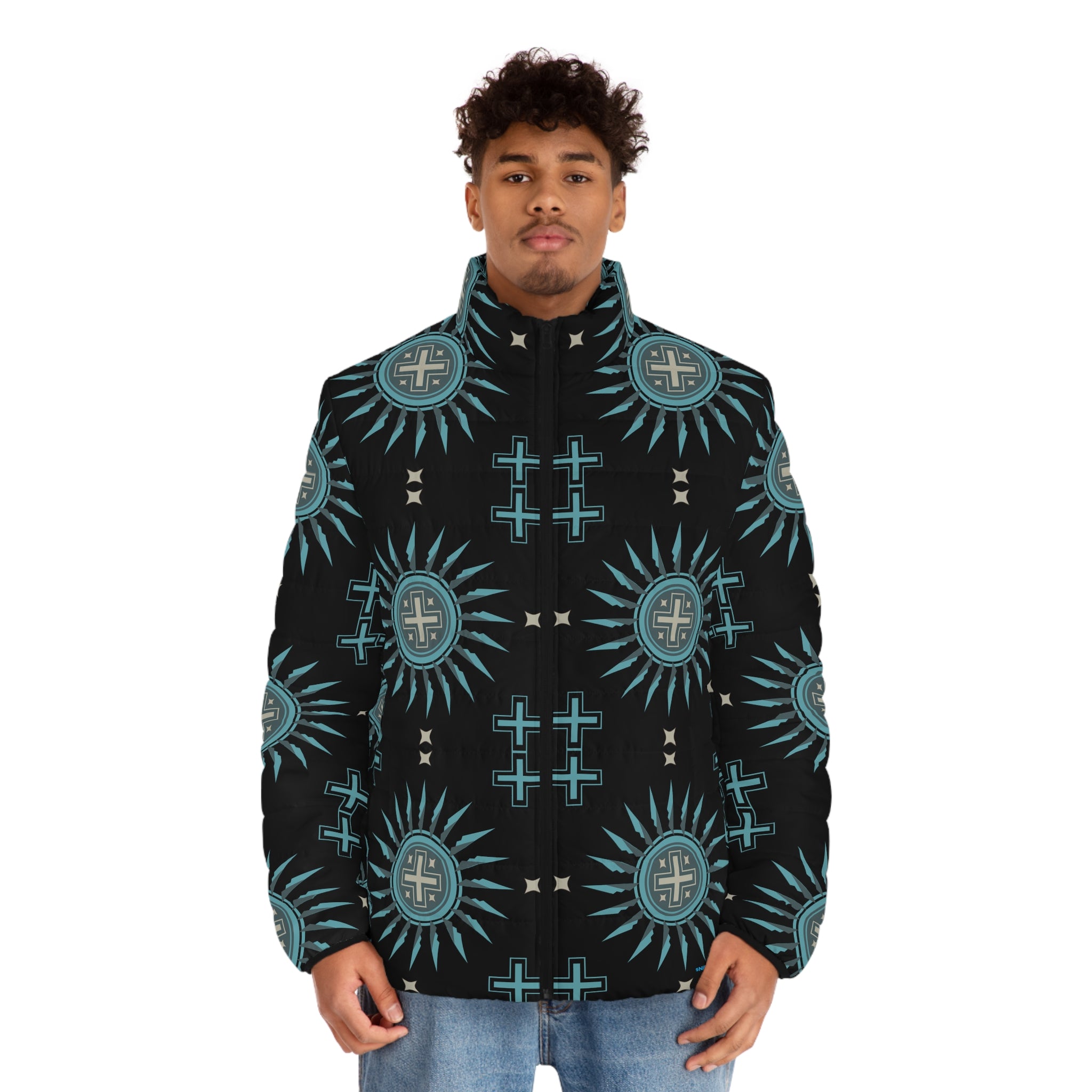 $NiieihiiNookei Men's Puffer Jacket — Geometric All-Over Print