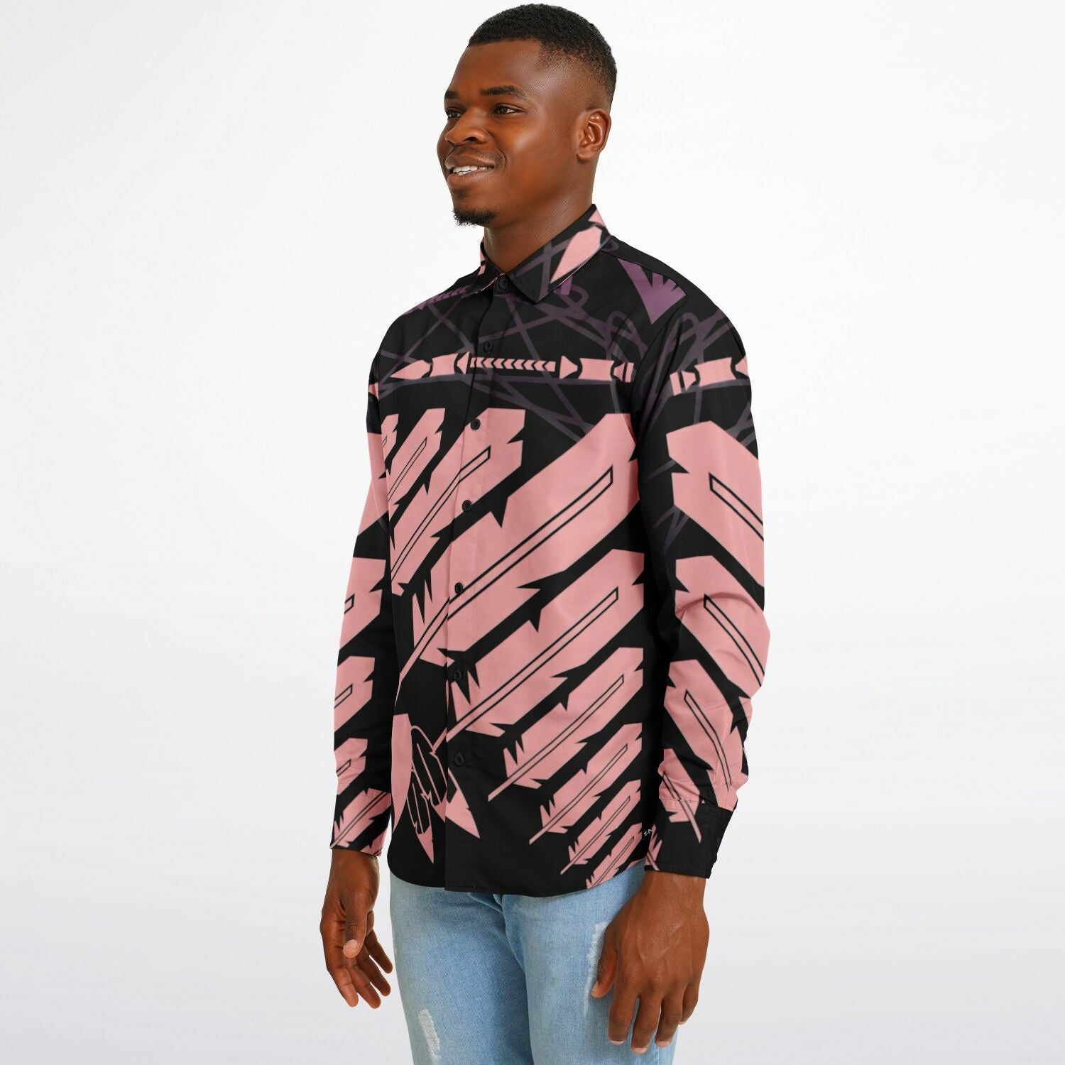 $NiieihiiNookei Long Sleeve Button Down Shirt - AOP