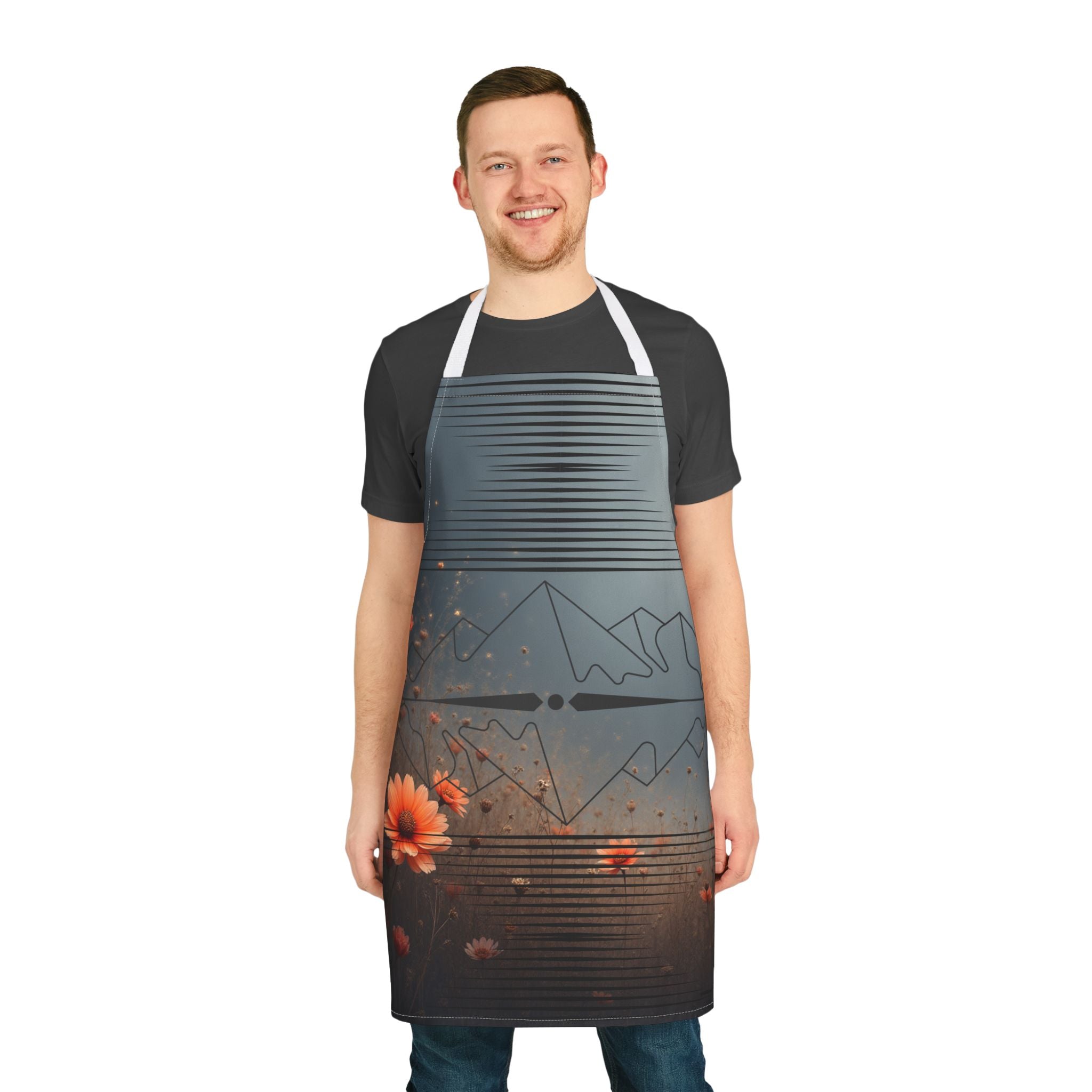 Floral Mountain Reflection Apron — Botanical Camping Chef Apron