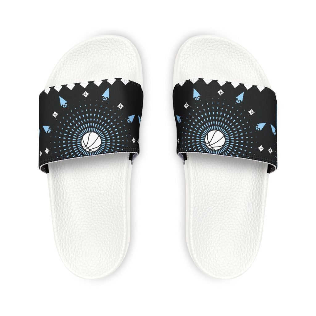 Men's Slide Sandals — Black Geometric Cosmic Pattern, Removable-Strap Pool Slides