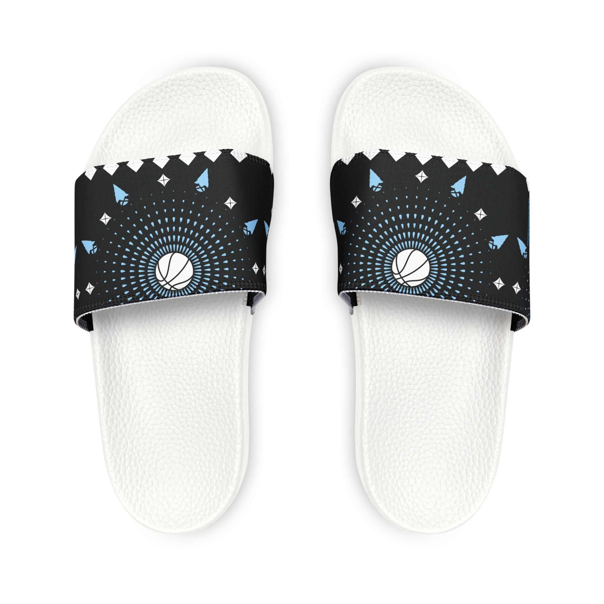Men's Slide Sandals — Black Geometric Cosmic Pattern, Removable-Strap Pool Slides