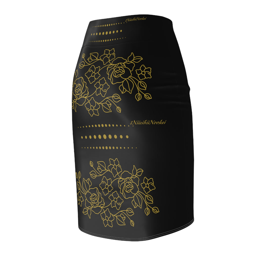$NiieihiiNookei GOLD ROSE- Pencil Skirt AOP
