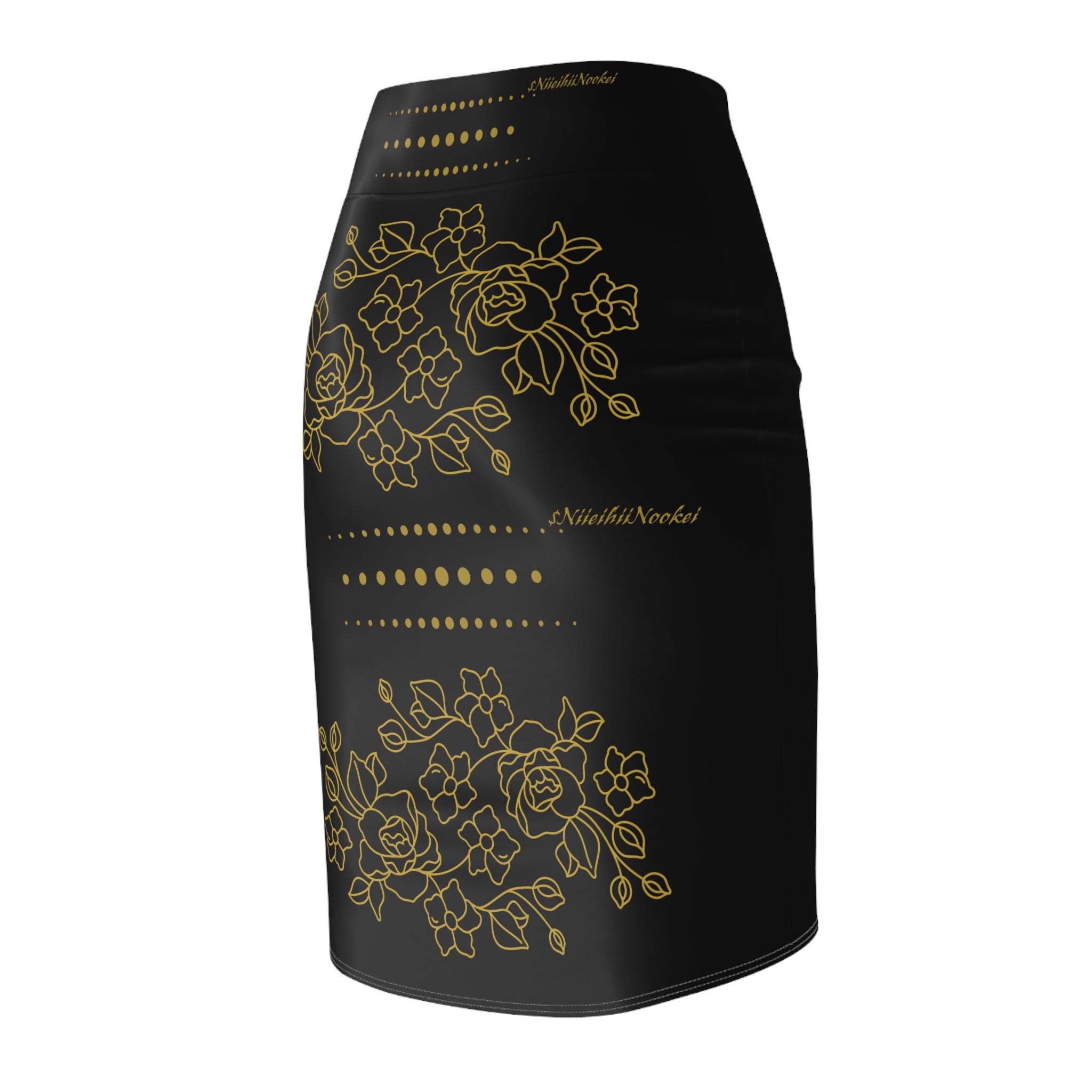 $NiieihiiNookei GOLD ROSE- Pencil Skirt AOP