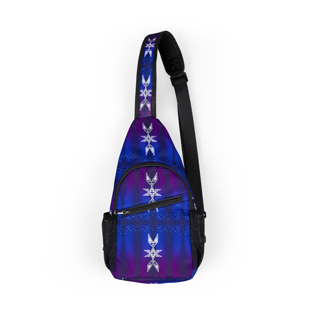 Blue Purple Geometric Chest Bag – AOP Sling Pack with Abstract Star Pattern