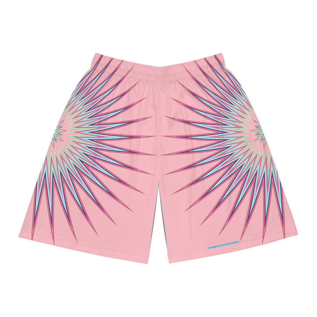 $NiieihiiNookei Pink Starburst Basketball Shorts — Sunburst All-Over Print Athletic Shorts