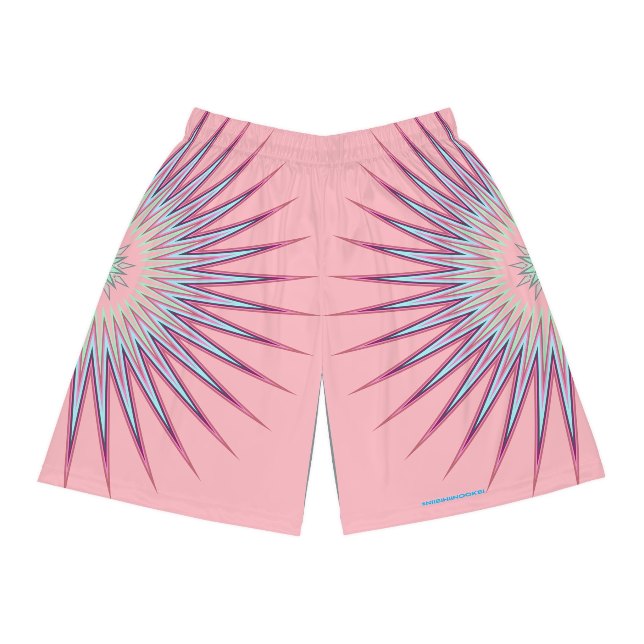 $NiieihiiNookei Pink Starburst Basketball Shorts — Sunburst All-Over Print Athletic Shorts