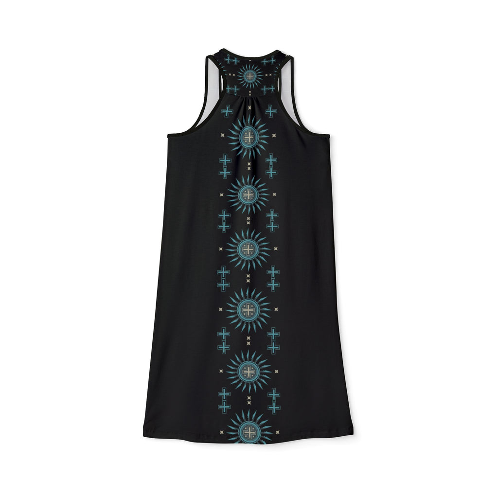$NiieihiiNookei Racerback Dress — Teal & Black All-Over Print