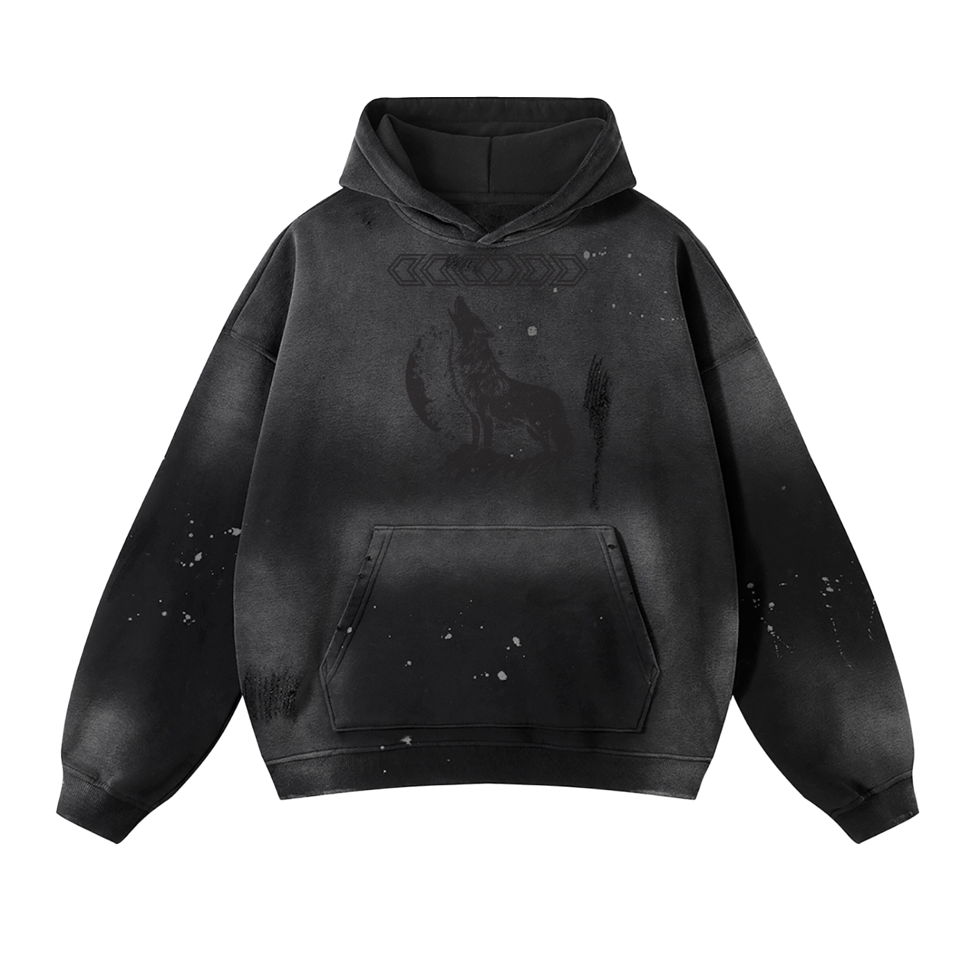 BLACK WOLF Vintage Wash Frayed Fleece Hoodie - 360 GSM