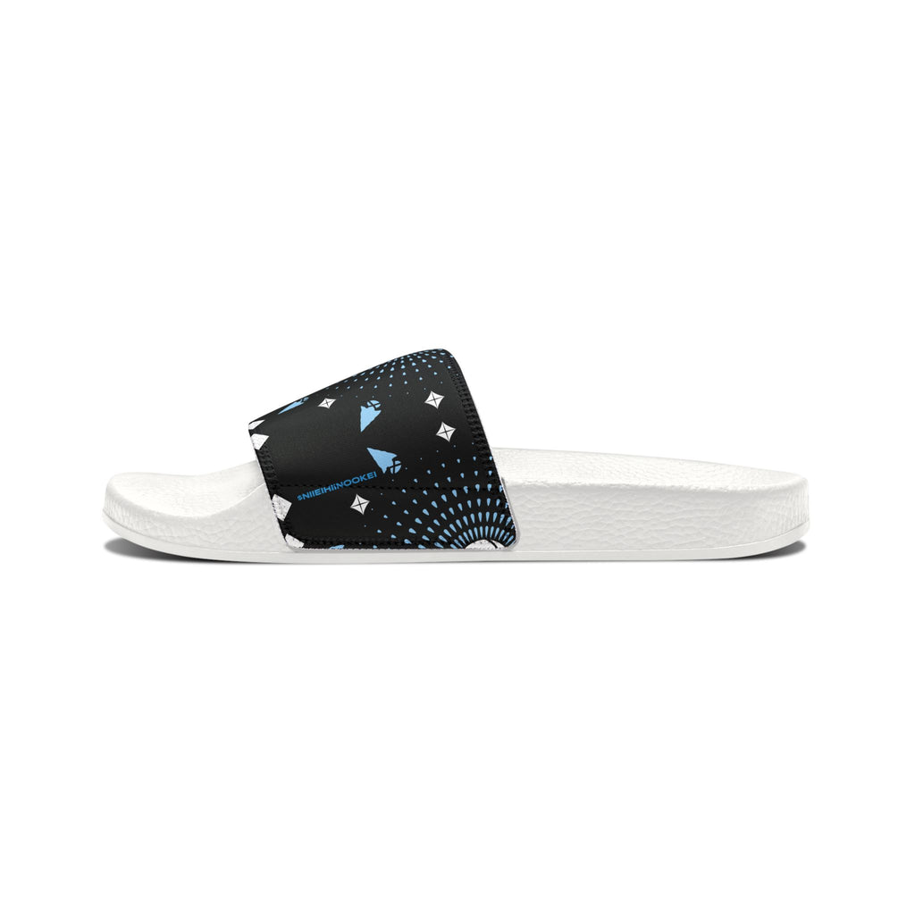 Men's Slide Sandals — Black Geometric Cosmic Pattern, Removable-Strap Pool Slides