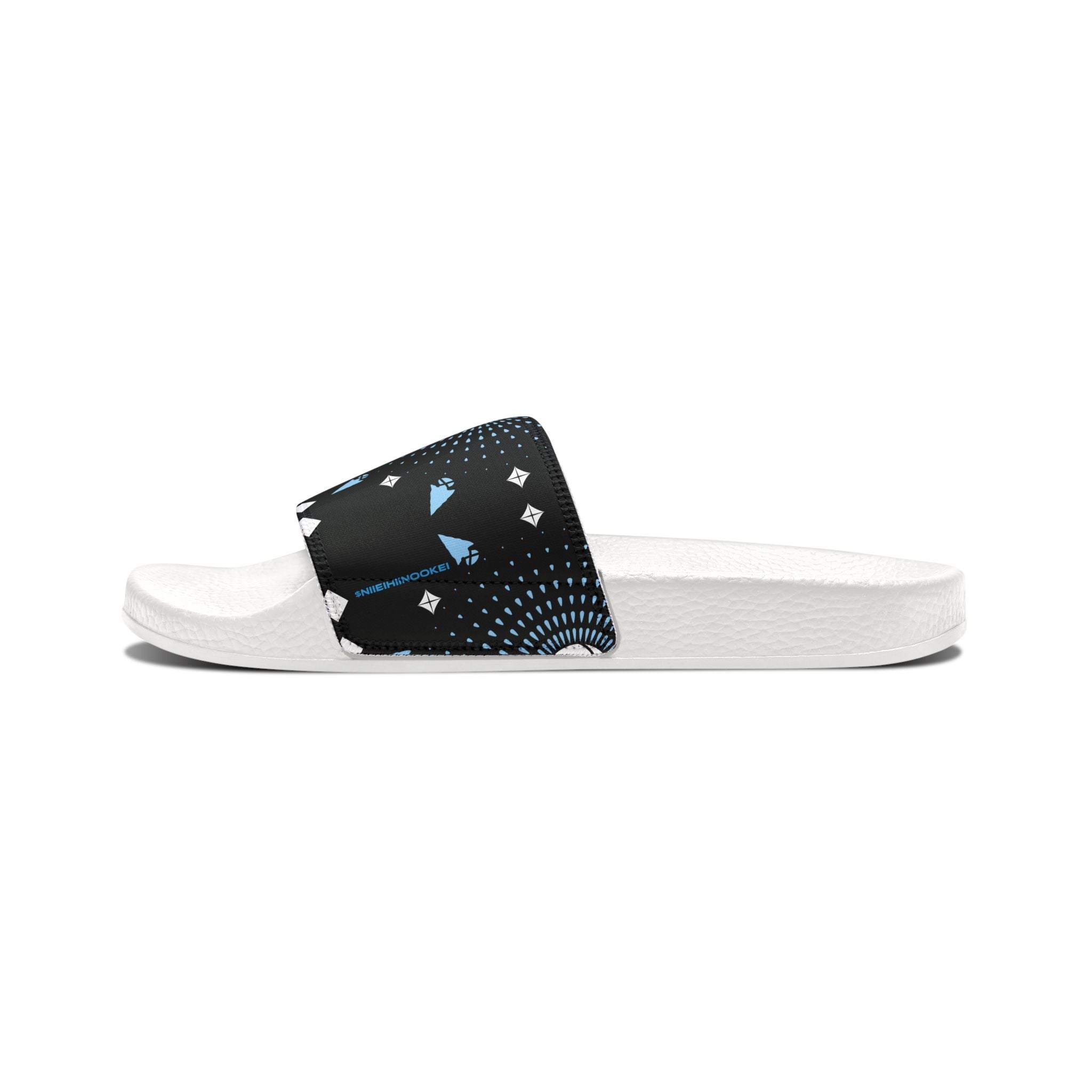 Men's Slide Sandals — Black Geometric Cosmic Pattern, Removable-Strap Pool Slides