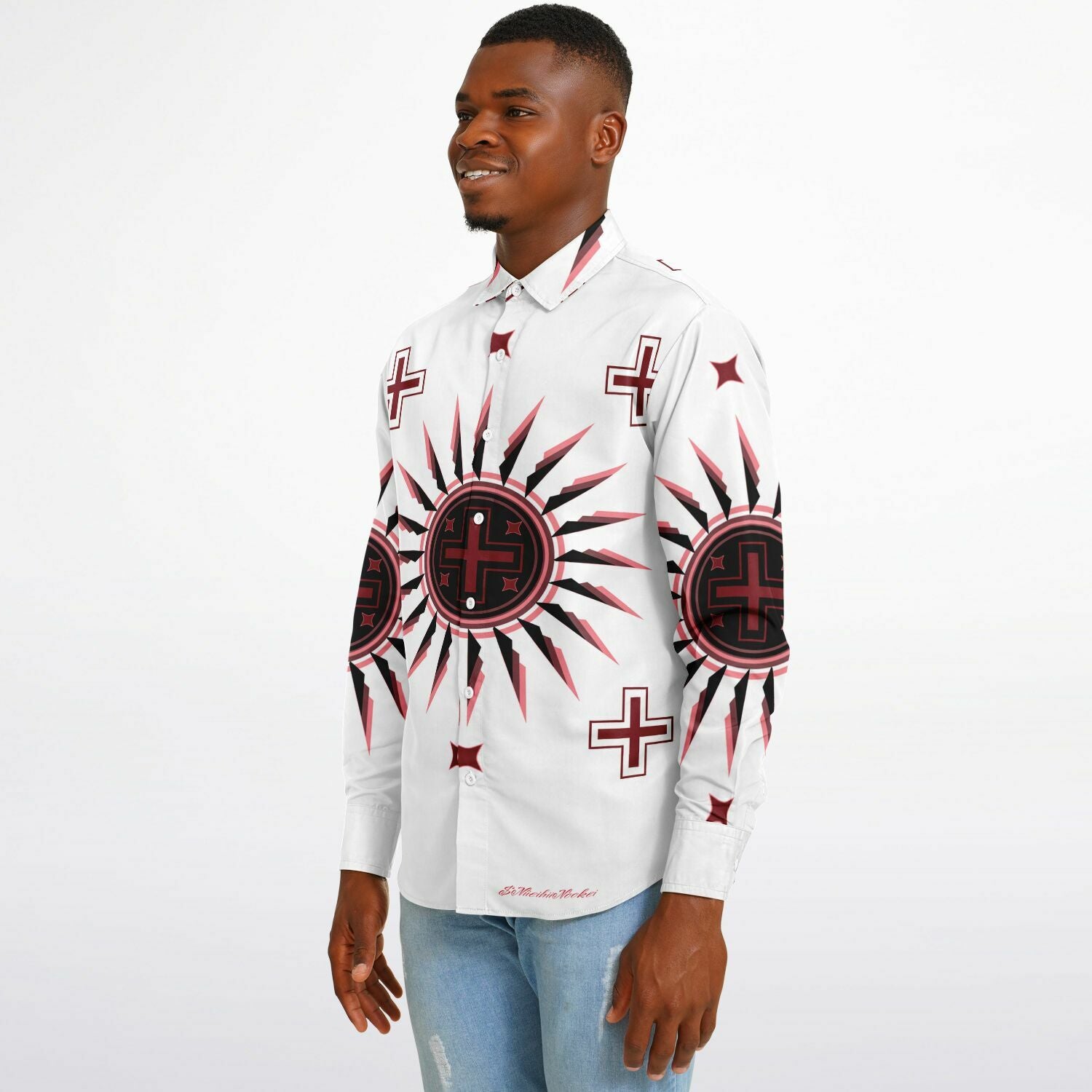 $NiieihiiNookei Long Sleeve Button Down Shirt - AOP