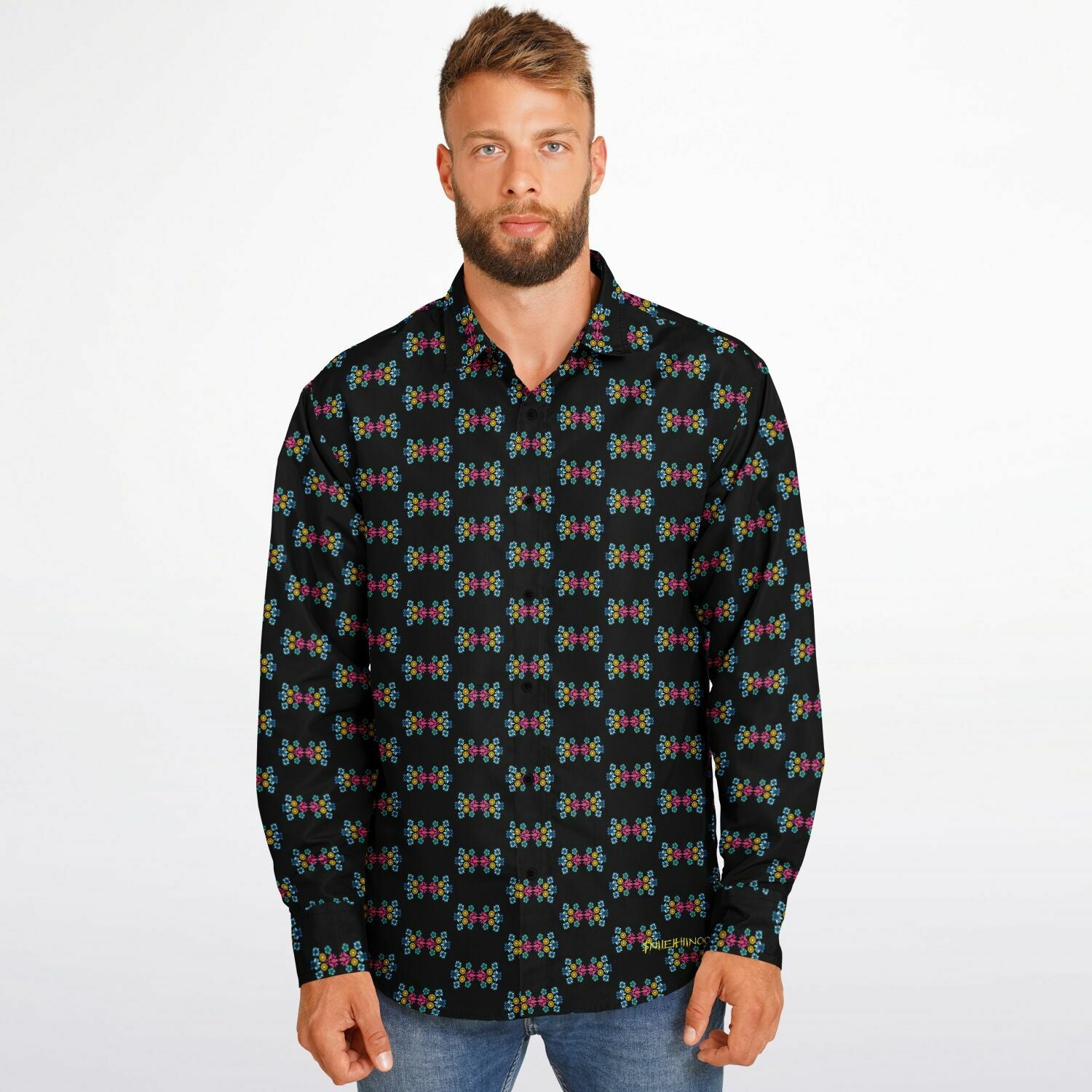 $NiieihiiNookei Long Sleeve Button Down Shirt - AOP