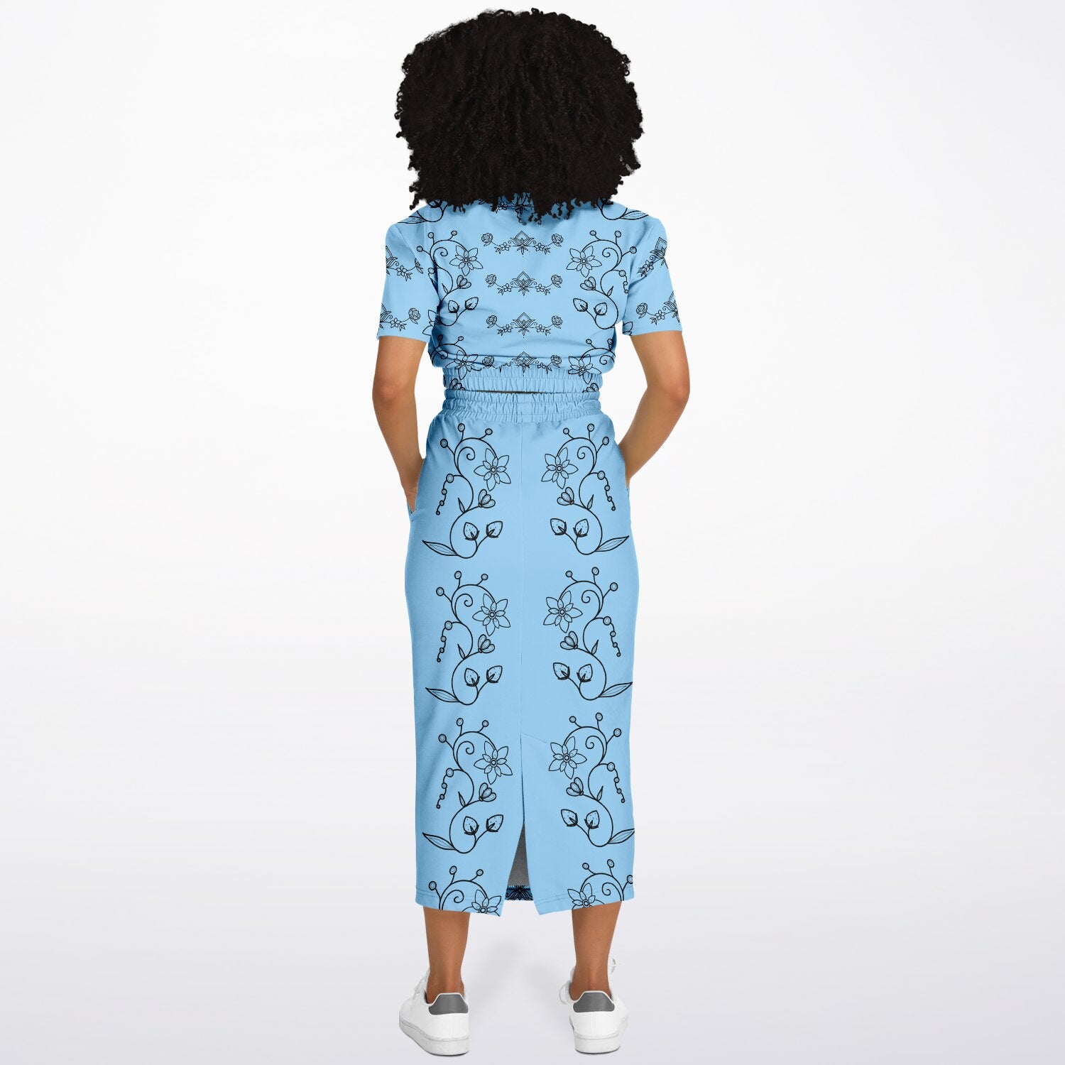 $NiieihiiNookei Athletic Cropped Short Sleeve Sweatshirt and Long Pocket Skirt Set – AOP