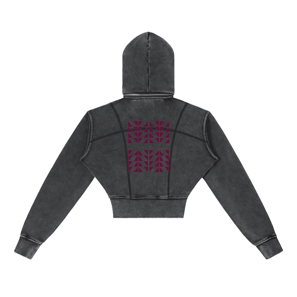 $NiieihiiNookei Vintage Washed Cropped Fleece Hoodie