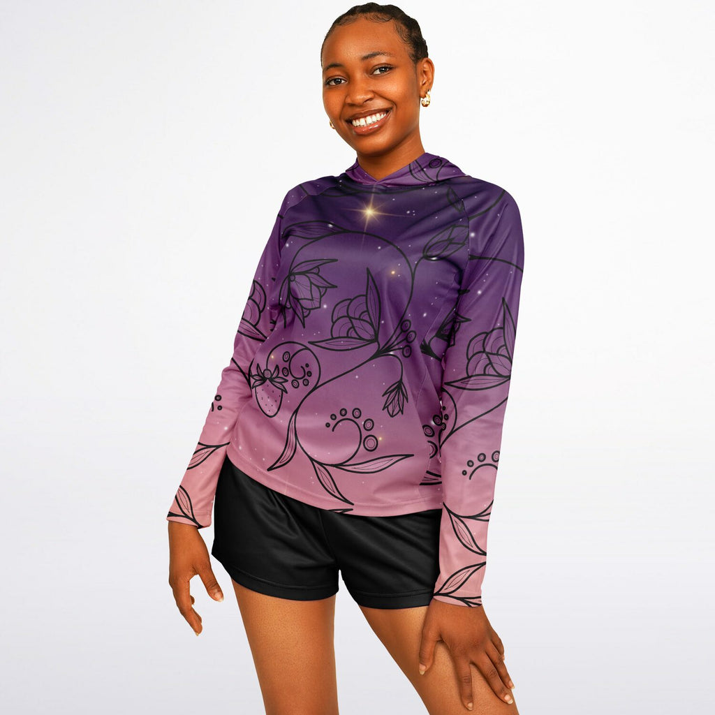 $NiieihiiNookei Floral Sunset Women's Long Sleeve Hooded Performance Shirt - AOP