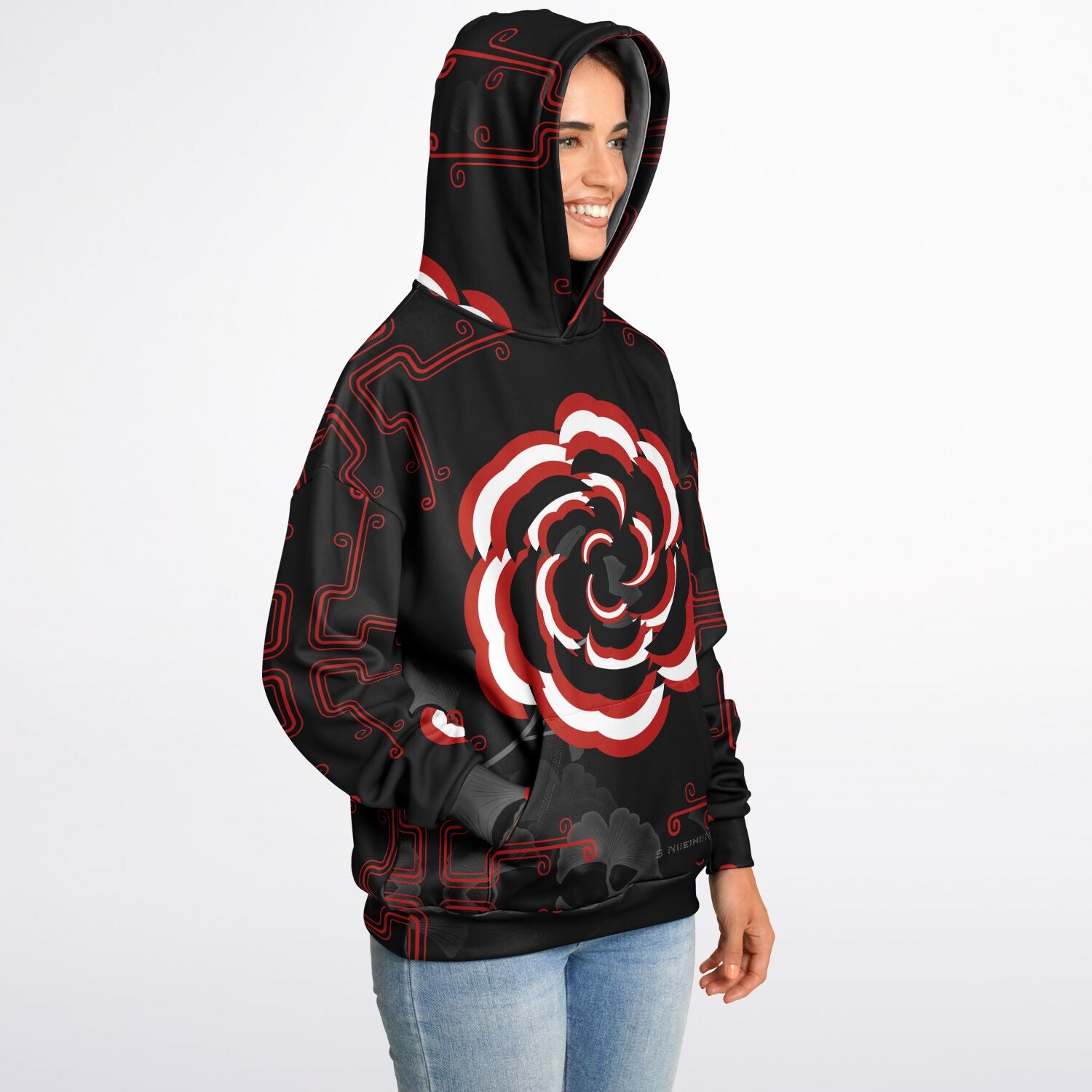 $NiieihiiNookeii Rose Heavyweight Oversized Hoodie - AOP