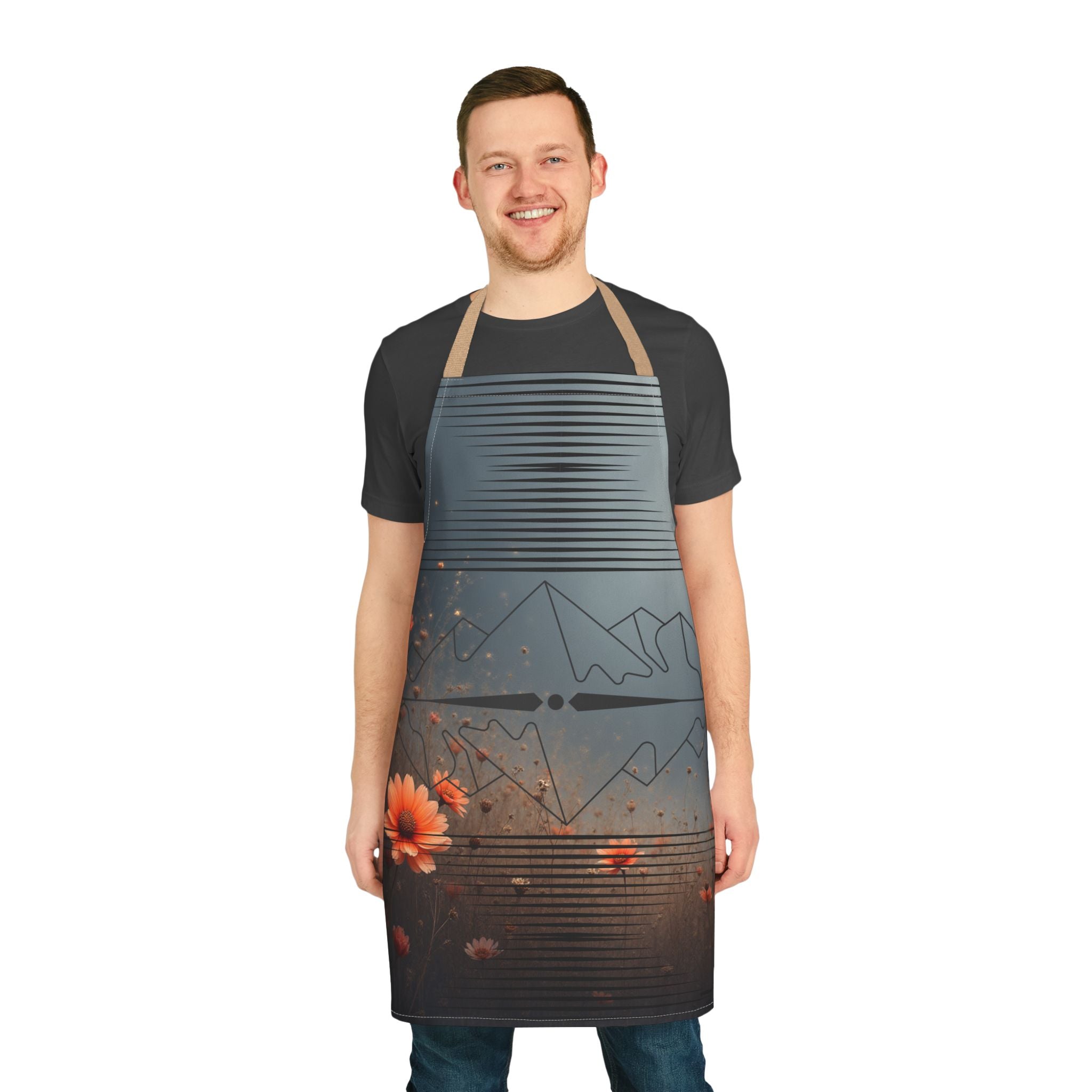 Floral Mountain Reflection Apron — Botanical Camping Chef Apron