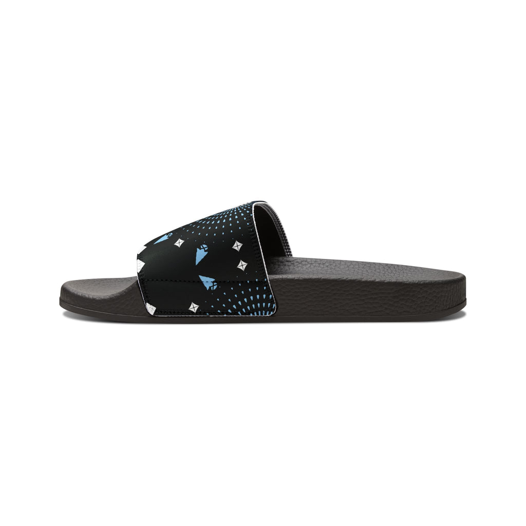 Men's Slide Sandals — Black Geometric Cosmic Pattern, Removable-Strap Pool Slides