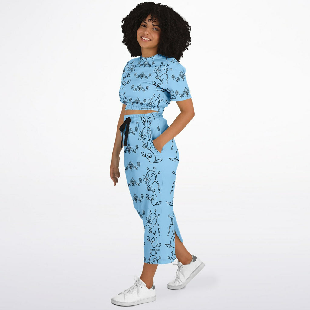 $NiieihiiNookei Athletic Cropped Short Sleeve Sweatshirt and Long Pocket Skirt Set – AOP