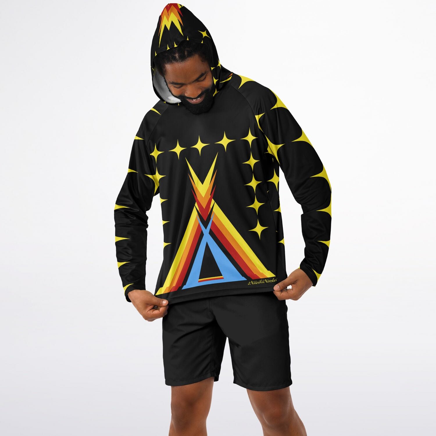 $NiieihiiNookei Long Sleeve Hooded Performance Shirt - AOP