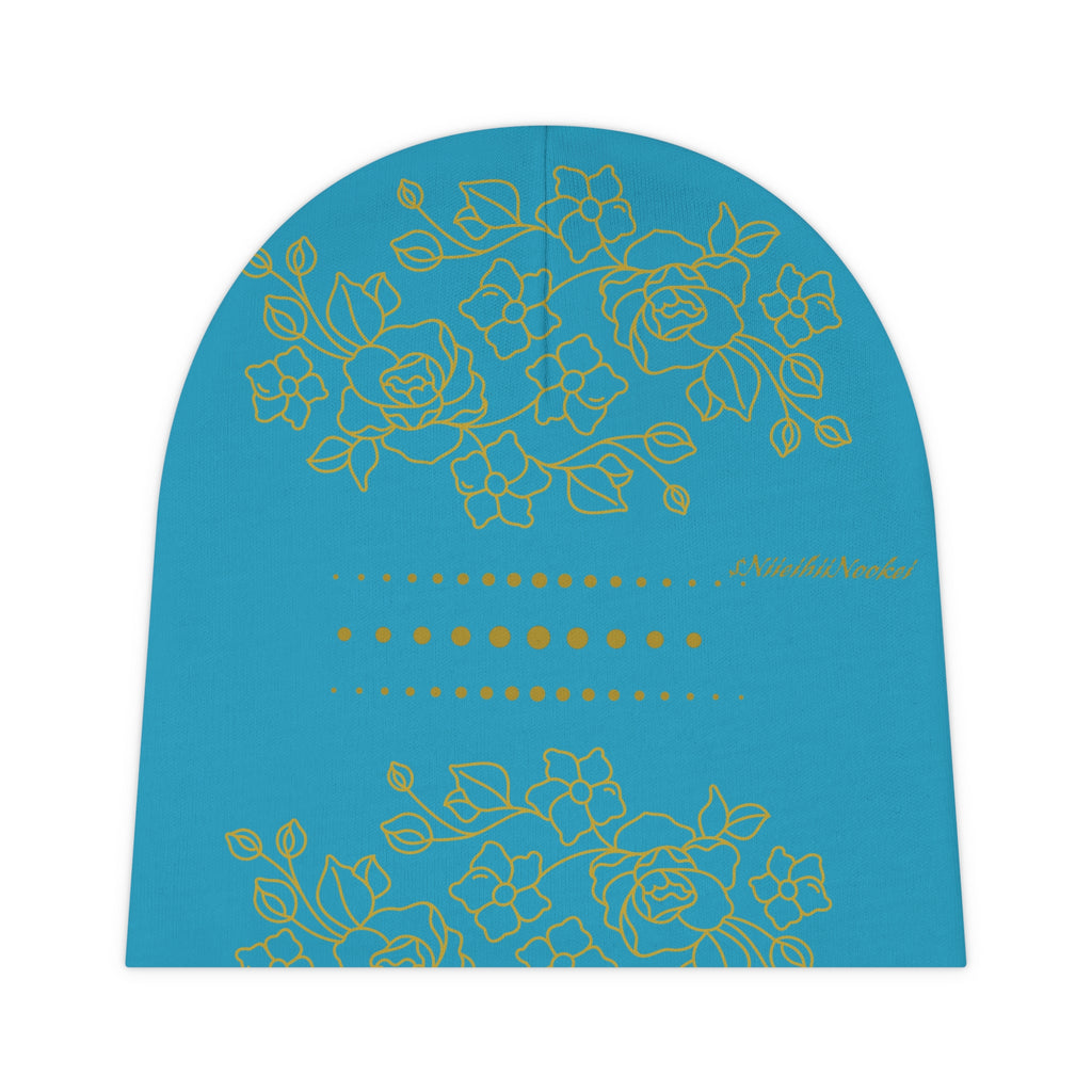 Floral Baby Beanie – Teal Rose Pattern Newborn Hat