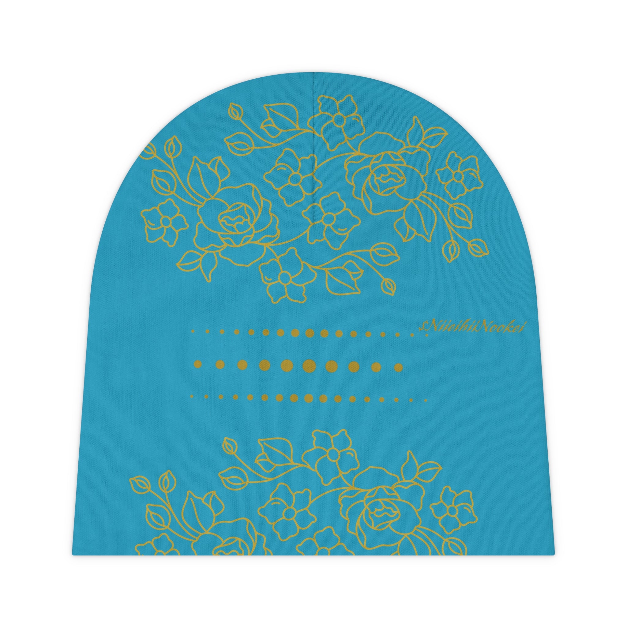 Floral Baby Beanie – Teal Rose Pattern Newborn Hat