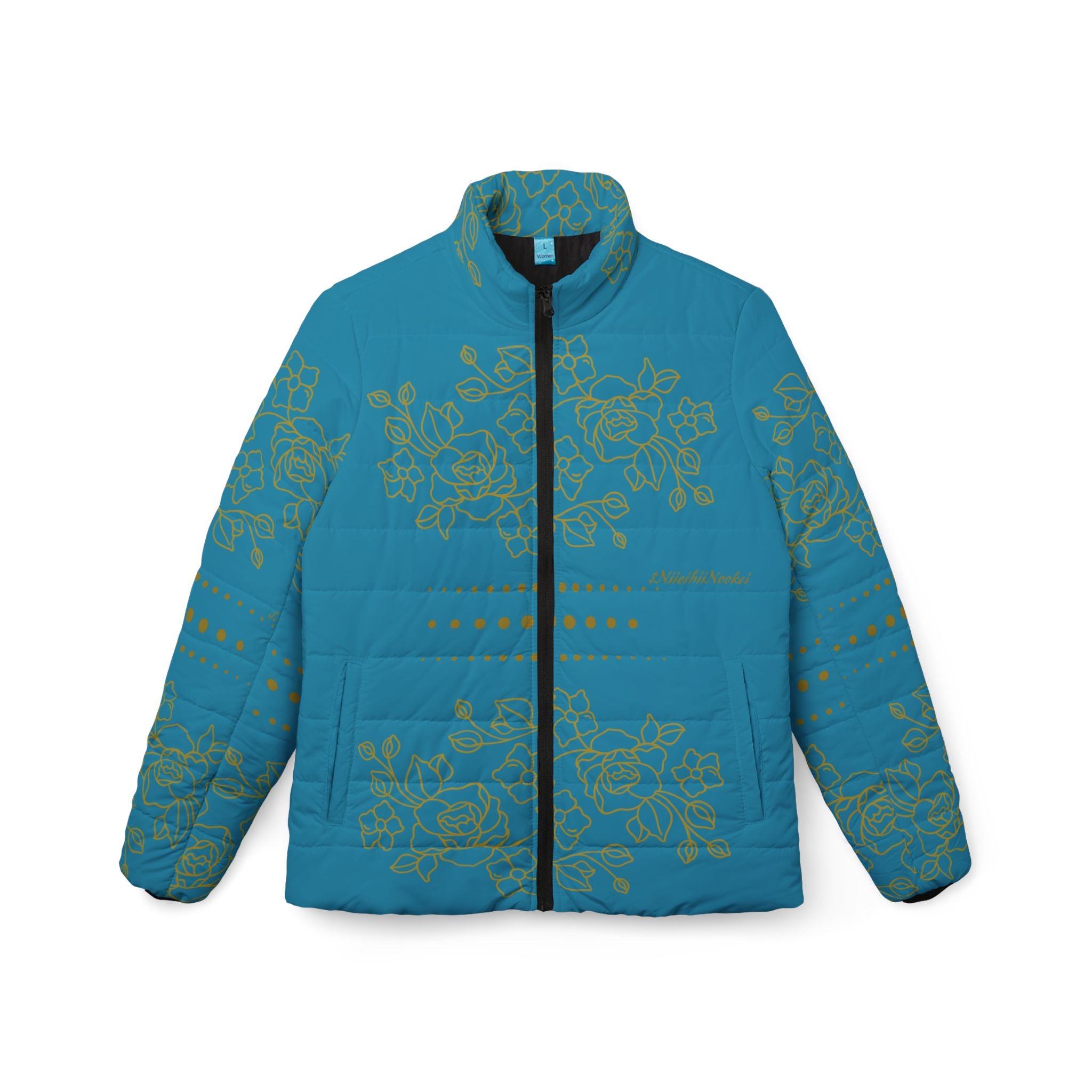 $NiieihiiNookei Floral Teal Women’s Puffer Jacket — Lightweight Quilted Winter Coat