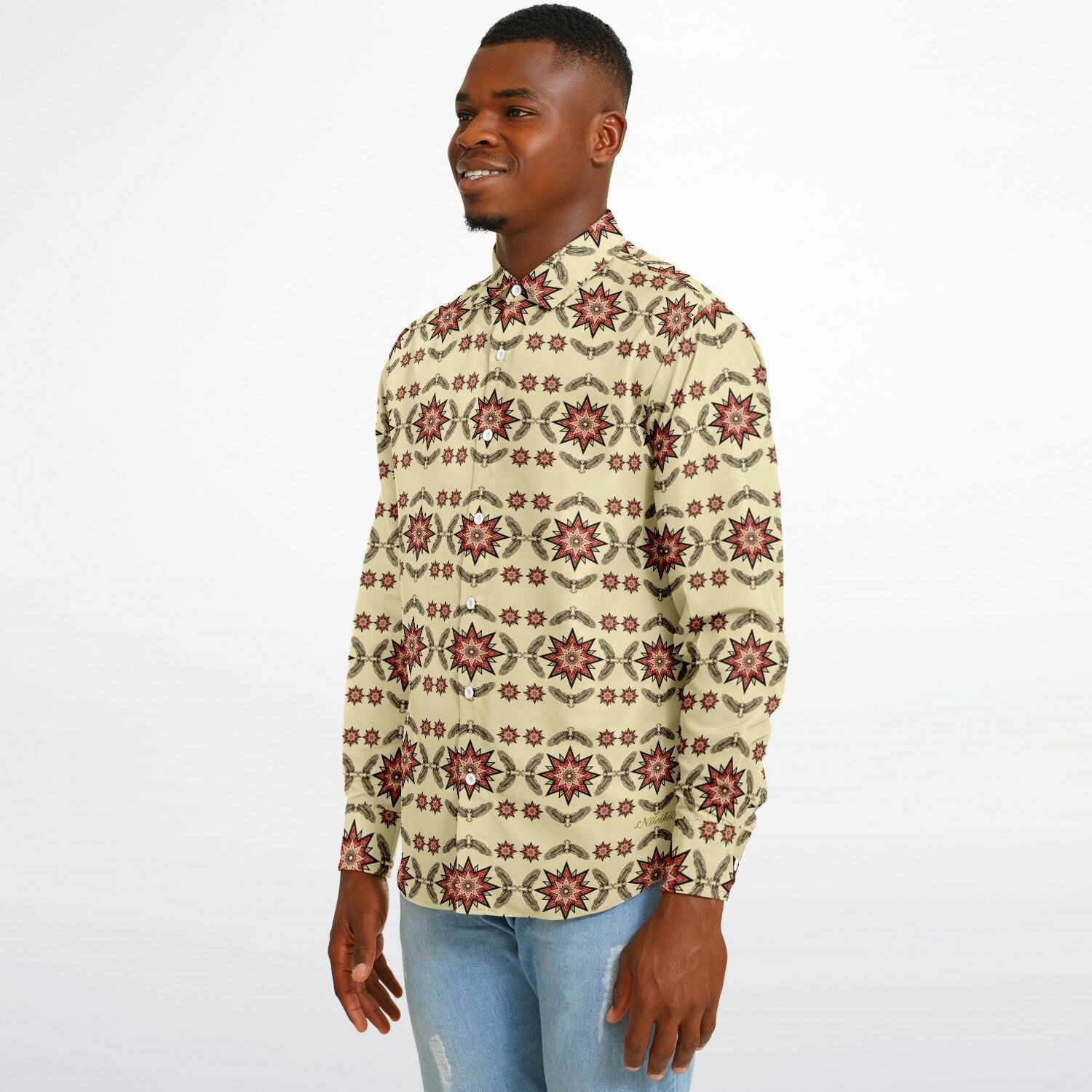 $NiieihiiNookei Long Sleeve Button Down Shirt - AOP